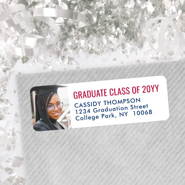 Graduation Photo Red White and Blue Return Address Label (Creator Uploaded)