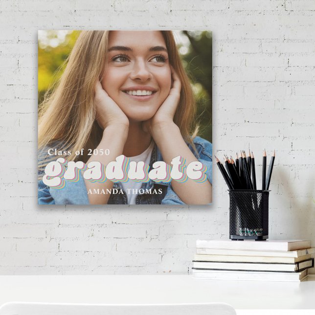 Graduation Photo Retro Typography Custom Faux Canvas Print (Creator Uploaded)