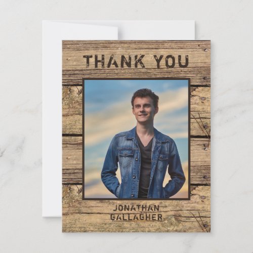 Graduation Photo Rustic Country Wood Thank You
