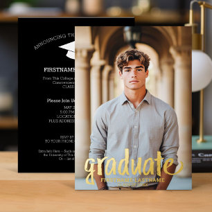 Graduation Photo - Rustic Script with Grad Party Foil Invitation