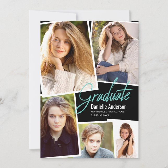 Graduation Photo Scatter Collage Modern Script Announcement (Front)