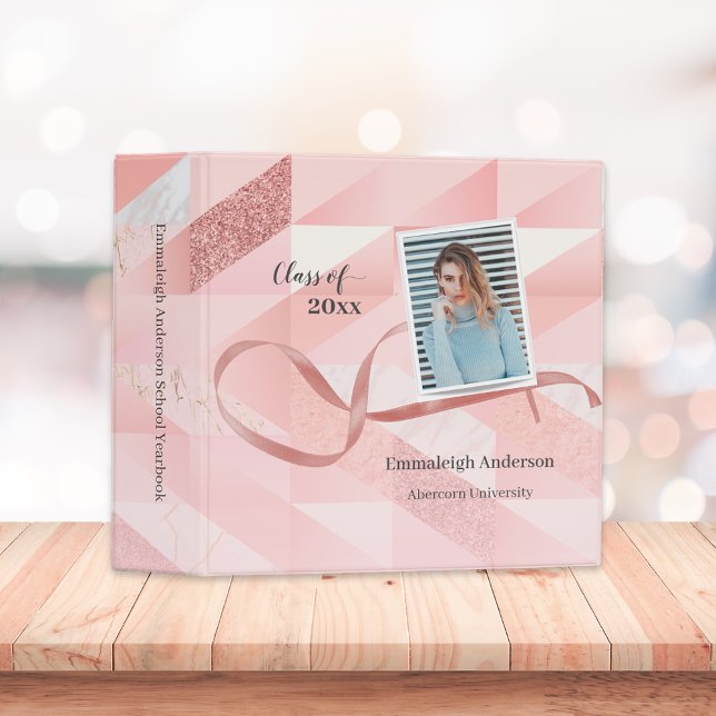 Graduation Photo Scrapbook | Girly Pink Geometric 3 Ring Binder (Creator Uploaded)