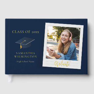 Graduation Photo Script Gold Foil Party Guest Book