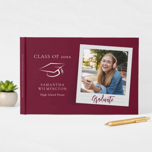 Graduation Photo Script Grad Party Burgundy Guest Book