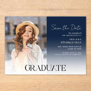 Graduation Photo Script Grad Save the Date Acrylic Invitations