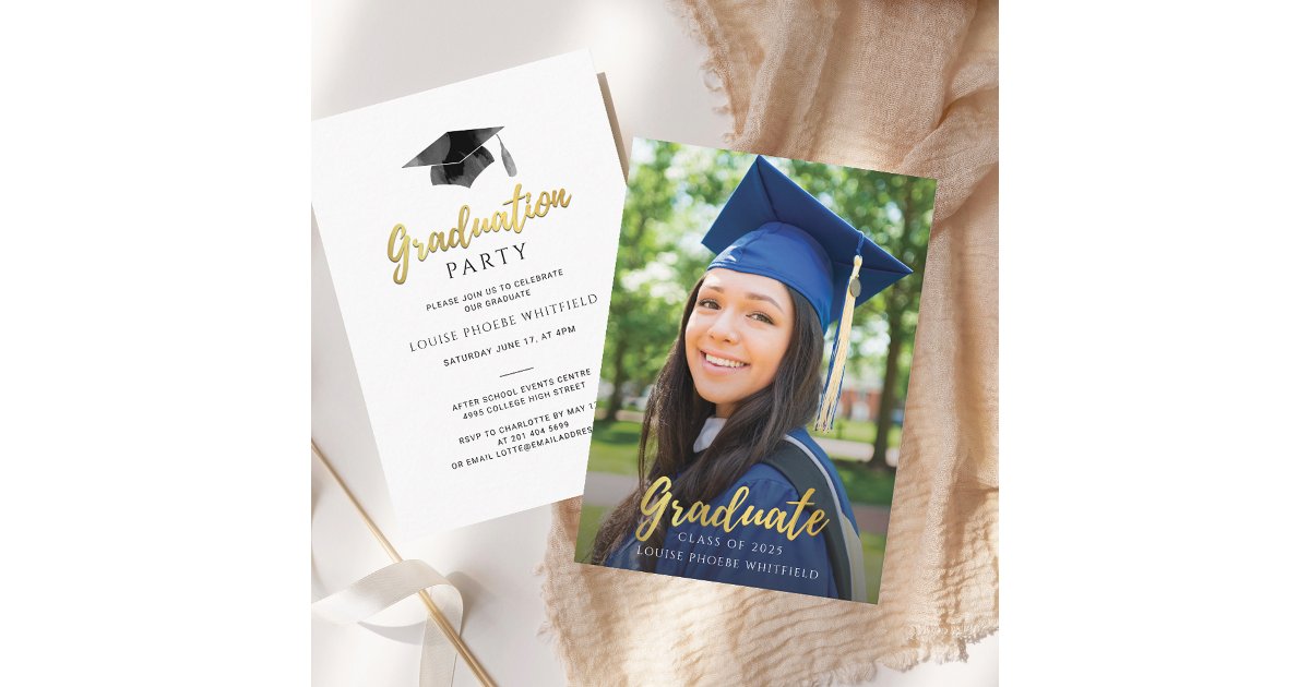 Grad Party Invite Script Graduation Photo Script Modern Party Invitation | Zazzle