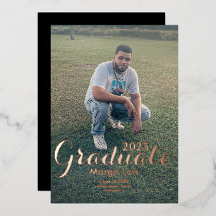 Graduation Photo Silver Bold Pressed  Foil Invitation