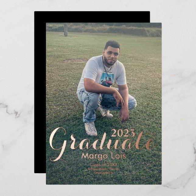 Graduation Photo Silver Bold Pressed  Foil Invitation (Front/Back)