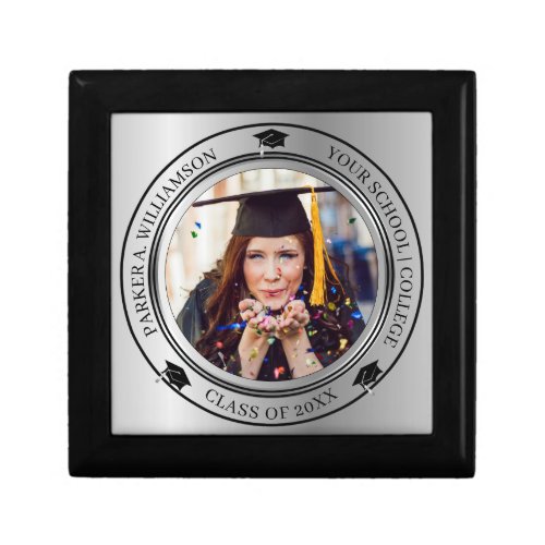 Graduation Photo Silver Tone Grad Cap Class Year Gift Box