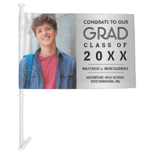 Graduation Photo Silver with Black Typography Car Flag