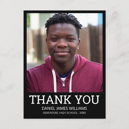 Graduation Photo Simple Black Thank You Postcard