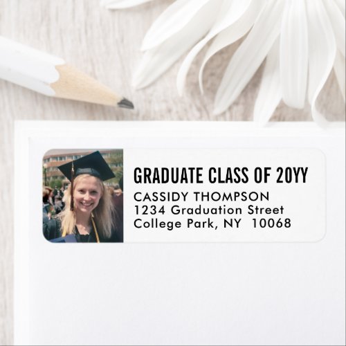 Graduation Photo Simple Black White Return Address Label