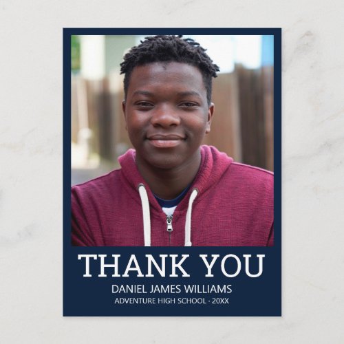 Graduation Photo Simple Blue Thank You Postcard