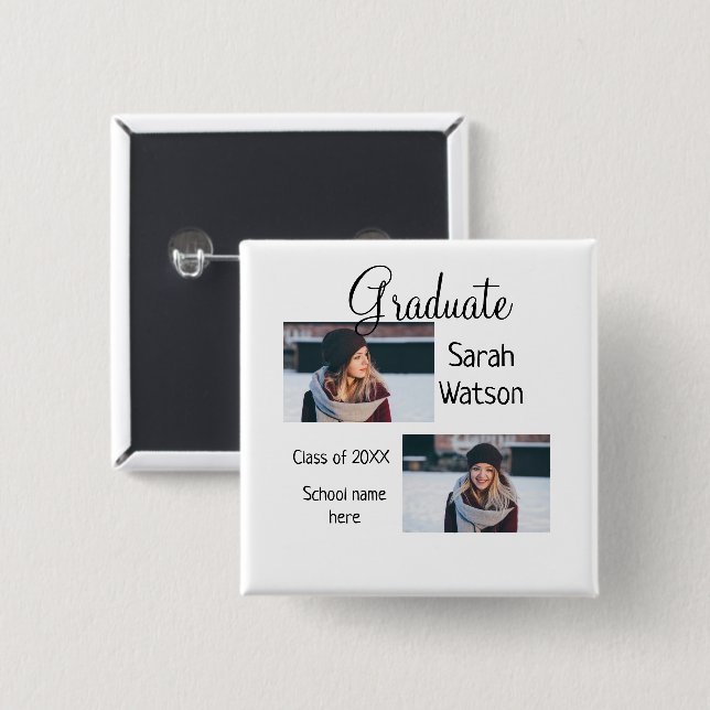 graduation photo simple classic add class year sch button (Front & Back)