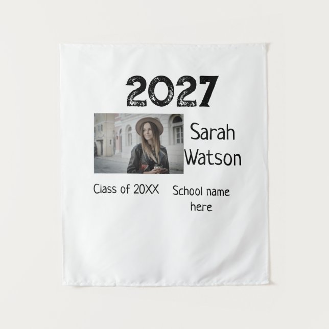 graduation photo simple classic add class year sch tapestry (Front)