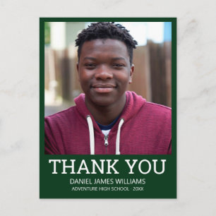 Graduation Photo Simple Green Thank You Postcard