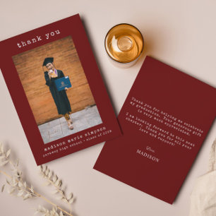 Graduation Photo Simple Minimalist Thank You Note Card