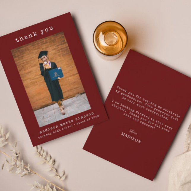 Graduation Photo Simple Minimalist Thank You Note Card (Creator Uploaded)