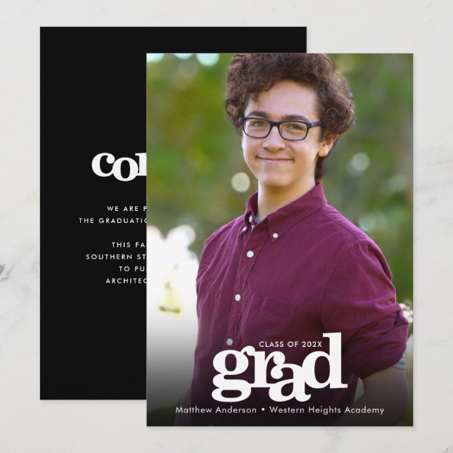 Graduation photo simple modern bold typography announcement (Front/Back)