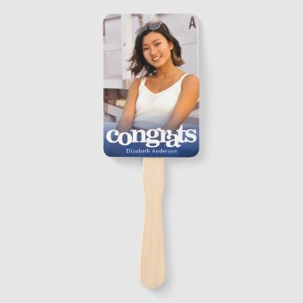 Graduation photo simple modern navy blue keepsake hand fan | Zazzle
