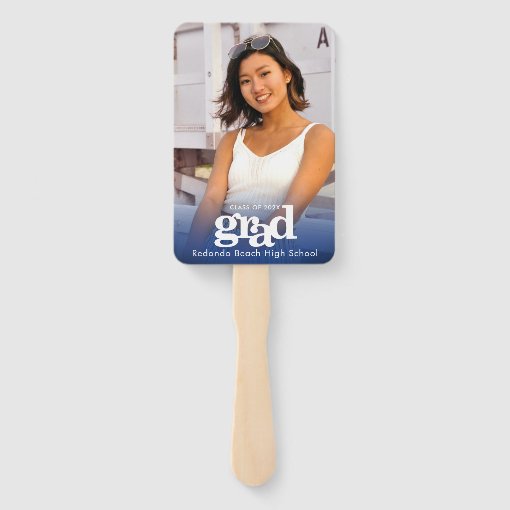 Graduation photo simple modern navy blue keepsake hand fan | Zazzle
