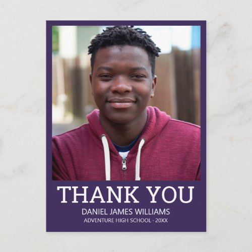 Graduation Photo Simple  Purple Thank You Postcard