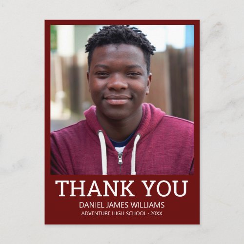 Graduation Photo Simple  Red Thank You Postcard