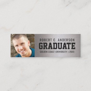 Graduation Photo Sporty Name Card Faux Silver Foil by HolidayInk at Zazzle