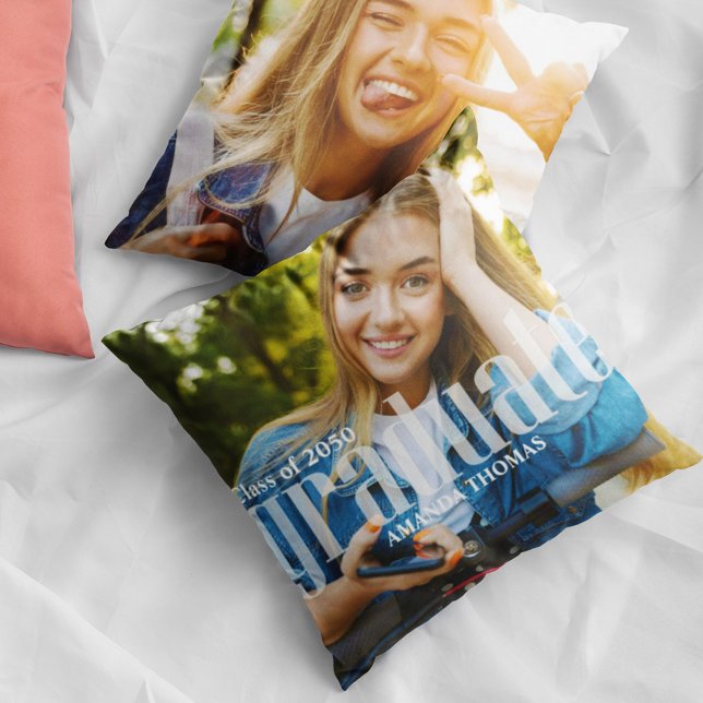 Graduation Photo Template Typography Custom Throw Pillow (Creator Uploaded)