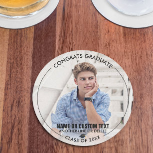 Graduation Photo Thank You Class of 20XX Custom Round Paper Coaster