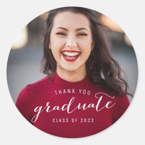 Graduation Photo Thank You  Classic Round Sticker