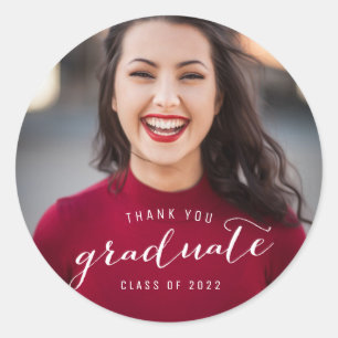 Graduation Photo Thank You Classic Round Sticker