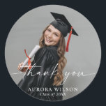 Graduation Photo Thank You Favor Classic Round Sticker<br><div class="desc">This sticker features a photo of the graduate to say thank you to friends and family. Use for favors,  stationery,  and more!</div>