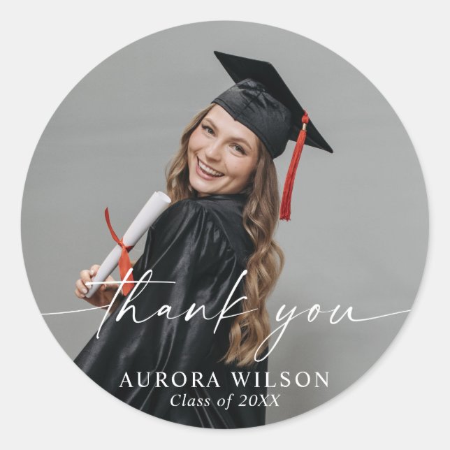Graduation Photo Thank You Favor Classic Round Sticker (Front)