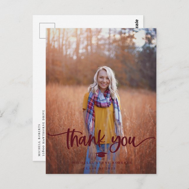 Graduation Photo Thank You Postcard (Front/Back)