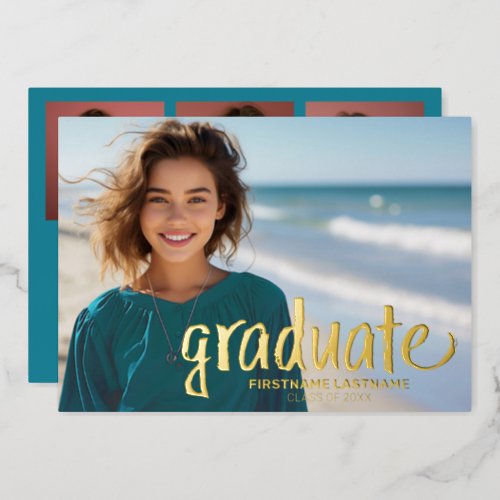 Graduation Photo _ ustic Script with Grad Party Foil Invitation