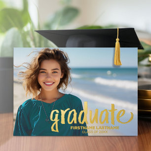 Graduation Photo - ustic Script with Grad Party Foil Invitation