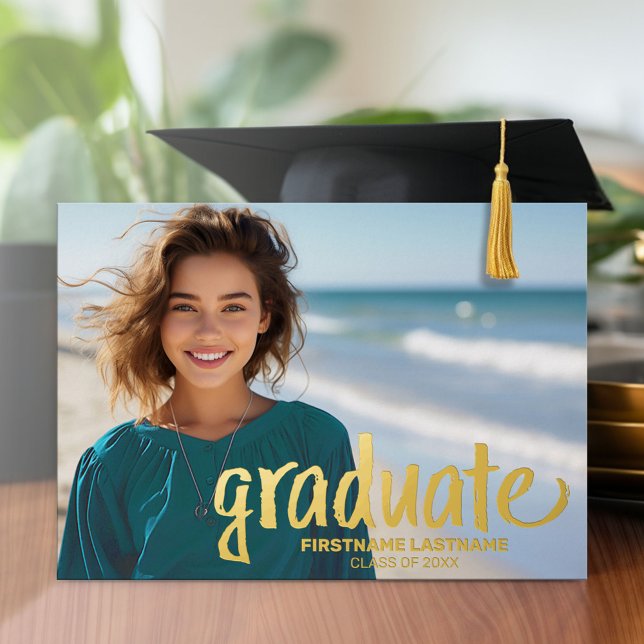 Graduation Photo - ustic Script with Grad Party Foil Invitation (Graduation Party Invitation with Multiple Photos)