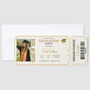 Graduation Photo White & Gold Announcement Party Raffle Tickets