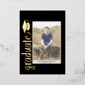 Graduation Photo with Modern Script and Cap Foil Invitation (Standing Front)