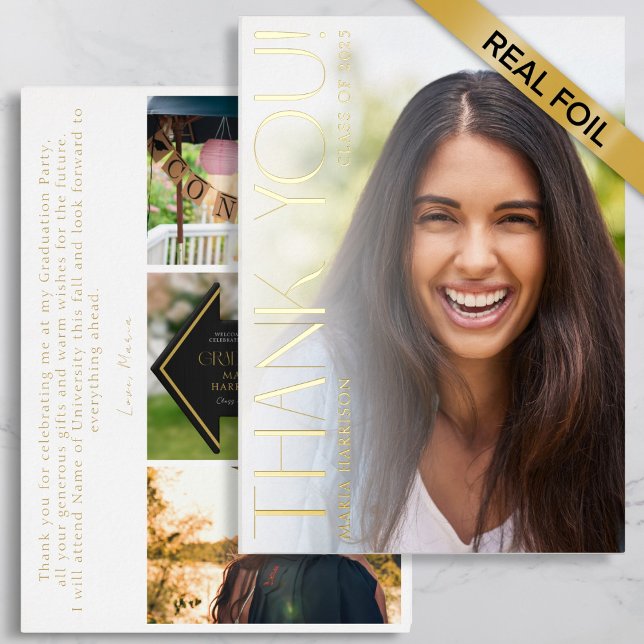Graduation Photos Elegant Foil Thank You Card (Creator Uploaded)