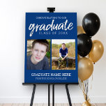 Graduation Photos - Graduate Modern Script Blue Foam Board<br><div class="desc">This is a cool graduation idea for a party decoration. Add two photos to this modern, minimal design. The graduate is in a rustic handwritten calligraphy that is very trendy. You can add the name of the school and the grad. This can be used for any graduate - high school,...</div>
