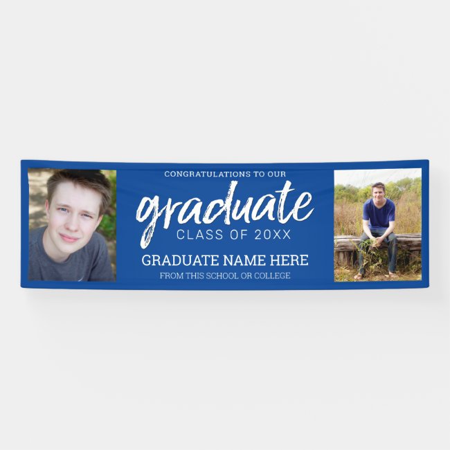 Graduation Photos Graduate with Royal Blue Virtual Banner