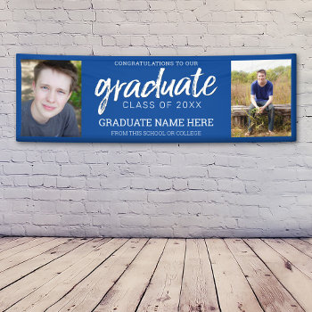 Graduation Photos Graduate With Royal Blue Virtual Banner by MarshEnterprises at Zazzle
