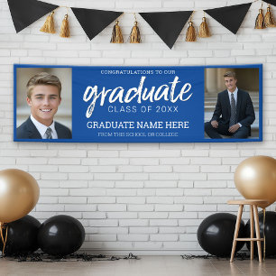Graduation Photos Graduate with Royal Blue Virtual Banner