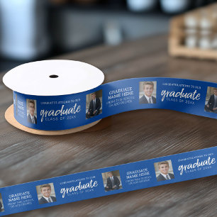 Graduation Photos Graduate with Royal Blue Virtual Satin Ribbon