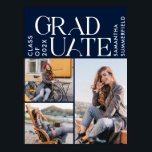 Graduation Photos Navy Blue White Graduate 2026 Poster<br><div class="desc">Graduation 2026 Photo Collage Navy Blue and White Retractable Banner celebrating your achievements. Add your favorite graduation photos or any photos you love the most to create a simple grid style photo collage. Add your name or graduate's name, college, and class in white typography on navy blue background.</div>