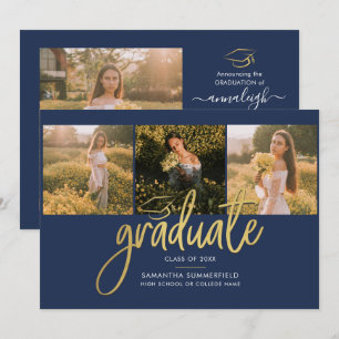 Graduation Photos Script Navy Blue Announcement
