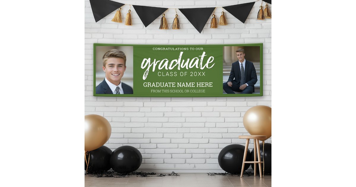 Graduation Photos with Graduate Name Green Virtual Banner | Zazzle