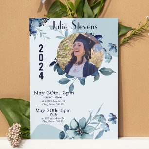 Graduation Picture Floral 2024 Card Invitation